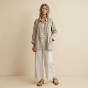 FLAX Linen Jasmine Shirt Jacket with Pockets Sage Sz L